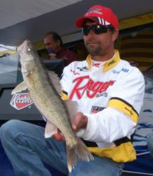 Pro Kevin Larkins of Greenwood, Neb., is in third with a three-day total of 15 walleyes for 25 pounds, 14 ounces.