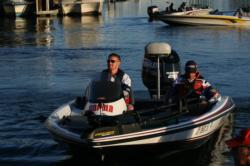 Starting their day in third place, pro Kyle Porter and co-angler Aaron Reitz launch for a final run at the California Delta.