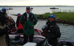 Prilosec pro David Kolb and co-angler Justin Steinke conduct an interview Saturday morning.