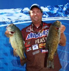 After leading day one, Snickers pro Chris Baumgardner caught another big limit, but slipped into second place.