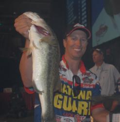 National Guard pro Brent Ehrler of Redlands, Calif., coaxed five bass from Lake Murray today weighing 14 pounds, 12 ounces to move into third with a two-day total of 26 pounds, 1 ounce.