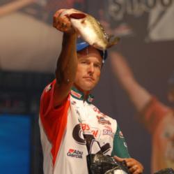 Terry Bolton of Jonesboro, Ark., holds down the third place position with five bass for 10 pounds, 15 ounces.
