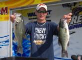 William Shelton of nearby Lacrosse, Va., leads the Co-angler Division with five bass weighing 11 pounds, even.
