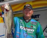 Kurt Dove of Fairfax, Va., is in third place after day one with five bass weighing 13 pounds, 5 ounces.
