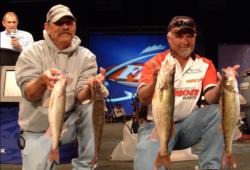 Pro Mark Michael and co-angler Darrell Martin hold up their 16-pound, 2-ounce opening-day catch. 
