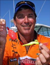 Tadd Vandemark shows the Cajun Thunder cork rig and DOA shrimp that caught his team