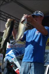 Nicholas Kanemoto, of Elk Grove, Calif., had the third best bag of the day, which included these two dandy bass.