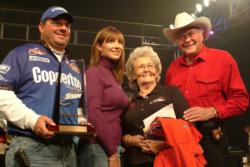 Stren Series Championship winner David Curtis poses with his wife and Forrest and Nina Wood.