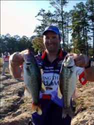 Dave Andrews shows off part of the catch that landed him in 30th place after day one at Clarks Hill Lake.