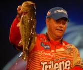 Berkley pro Sam Newby of Pocola, Okla., is in second place after day three with four bass weighing 18 pounds, 1 ounce.