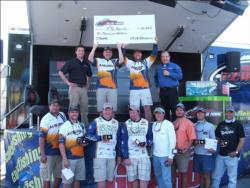 The top-five National Guard FLW College Fishing teams acknowledge the crowd at Lake Okeechobee.