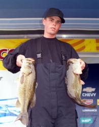 Kyle Baker of Lancaster, Calif., is second in the Co-angler Division after day one at Clear Lake.