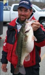 Dan Morehead caught 19 pounds, 3 ounces on day two and finished the opening round seventh in the Pro Division. His limit was anchored by this 6-pound, 12-ounce spotted bass.