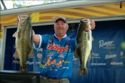 Jim Tutt of Longview, Texas landed in third place after Day 1 with help from fish like this, which anchored a 22 pound, 7 ounce sack.