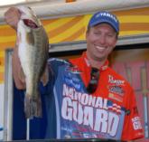 National Guard pro Brent Ehrler caught the Folgers big bass on day one weighing 4 pounds, 10 ounces, which helped put him in 10th place with 12-3.