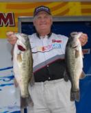 Larry Breckenridge of Dothan, Ala., leads the Co-angler Division of the Stren Series event on Santee Cooper with five bass weighing 16 pounds, 13 ounces.