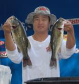Moo Bae of West Friendship, Md., leads the Co-angler Division of the Stren Series event on Lake Gaston after day one with four bass weighing 9 pounds, 13 ounces.