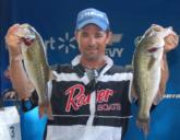 Pro Joel Richardson of Kernersville, N.C., is in fourth place with a five-bass limit weighing 12 pounds, 1 ounce. 