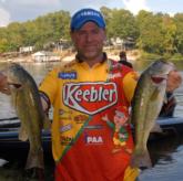 Kellogg's pro Dave Lefebre of Union City, Pa., is in third place after day one with five bass weighing 12 pounds, 10 ounces.