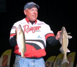 Fourth-place pro Tony Renner holds up a pair of Missouri River walleyes.