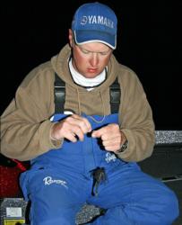 Pro leader Zack Bull rigs up a jig in hopes of finding some more big bass.