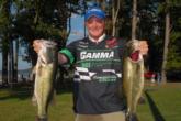 Pro J.T. Palmore of Gasburg, Va., holds down the second place spot with a two-day total of 40 pounds, 14 ounces thanks to a 21-4 catch on day two.