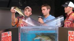 Virginia Tech teammates Andrew Blevins and Carson Rejzer caught six bass Sunday weighing 9 pounds, 7 ounces. With a two-day total of 18-5, the Hokies have a 3-pound lead going into the final day of competition.