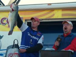 Keith Combs displays his third-biggest bass from day three on Falcon Lake.