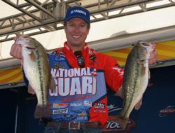 After catching 16 pounds, 6 ounces on day one, National Guard pro Brent Ehrler is in third place.