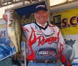 Second-place pro Mike Wurm holds up a nice largemouth.