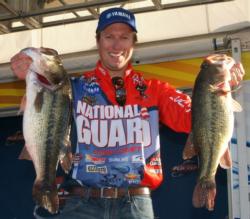 With a two-day total of 38 pounds, 8 ounces, Brent Ehrler has accumulated a whopping 8-pound, 5-ounce lead.