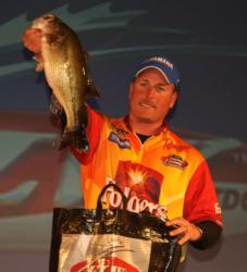 Bryan Thrift holds up his lone keeper bass from day four on Table Rock Lake. Thrift finished the event in fourth place.