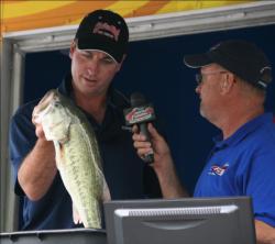 Shawn Murphy caught most of his bass flipping shallow cover on day two. 