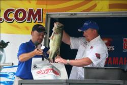 Pro Matthew Jones weighed this 8-pound, 10-ounce bass to earn the big-bass award on day two. 