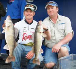 Pro Toby Kvalevog and co-angler William Drake caught five walleyes Friday weighing 21 pounds, 4 ounces.