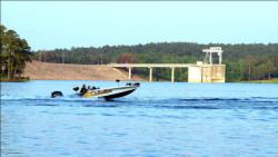 A BFL boat blasts off onto DeGray Lake on day one of the All-American.