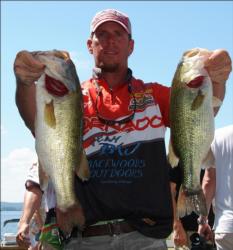 Co-angler Jason Law caught a five-bass limit Wednesday weighing 20 pounds, 12 ounces.