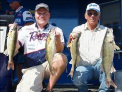 Pro Scott Larson and co-angler Lowell Joy caught five walleyes Friday that weighed 15 pounds, 13 ounces.