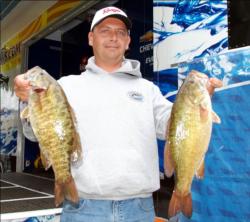 Leading the Co-angler Division after day one of the AFS event on Erie is Don Smith of Brodhead, Ky., with a healthy four-bass limit weighing 16 pounds, 6 ounces.