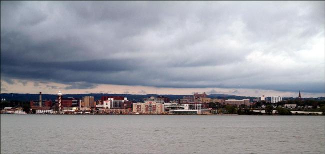 The city of Erie, Pa., from across Presque Isle Bay