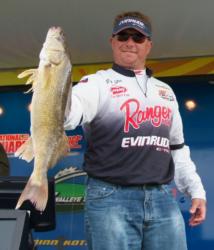 Fifth-place pro Scott Steil caught a five-fish limit Wednesday weighing 13 pounds, 6 ounces.