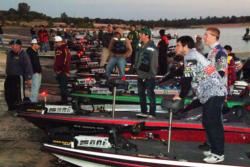 The top 20 FLW College Fishing Western Regional qualifiers patiently await the start of takeoff.