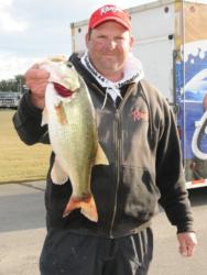 Pat Golden of High Point, N.C., is in third place after day one with five bass weighing 13 pounds, 5 ounces. 