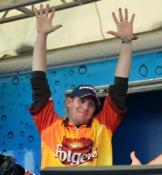 Brandon McMillan celebrates after winning the 2011 FLW Tour opener on Lake Okeechobee.
