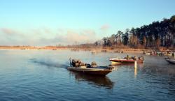 EverStart Series competitors make their way through boat check Friday at Sam Rayburn Reservoir.