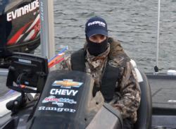 Chevy pro Anthony Gagliardi prepares for the first day of competition on Beaver Lake.