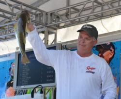Co-angler Sean Stepp sits in second place with 17 pounds, 13 ounces.