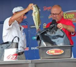 Second-place co-angler Tim Cummings caught his fish on a homemade mop jig.