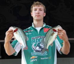 Justin Lonchar shows off a pair of nice bass for sixth-place Slippery Rock University.
