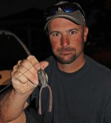 Rob Riehl hopes to capitalize on the shallow water bite with a selection of baits that includes a frog.
